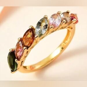 Marquis Multi Color Tourmaline in Vermeil Yellow Gold Over Sterling Silver